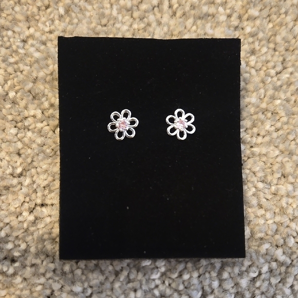 Jewelry - Elegant Silver and Pink Flower Earrings .925 Silver